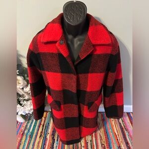 NEW Pendleton Buffalo Plaid Wool Coat Checker Flannel Jacket Red Black Large